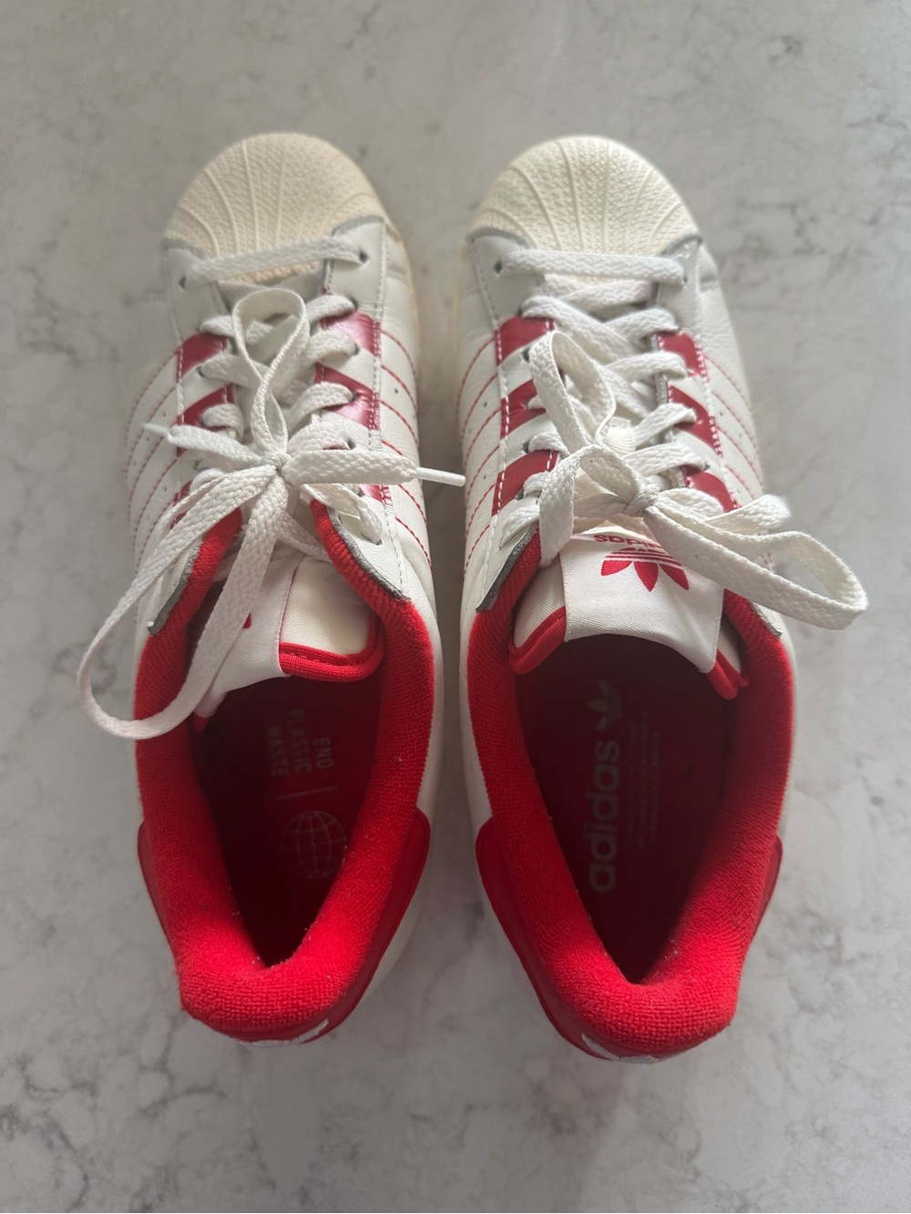 adidas White and Red Classic Shell-Toe Sneakers